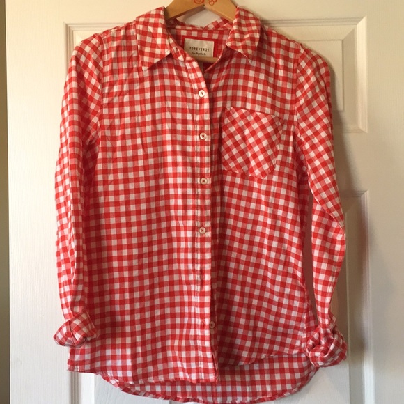 NWT: M- Orange and White Plaid Button Down Shirt - Picture 2 of 2
